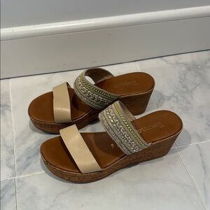 Beige and Brown Wedge Sandals
